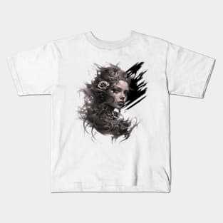 "Elegy of the Rose: Dance of Dreams and Brushstroke Magic" Kids T-Shirt